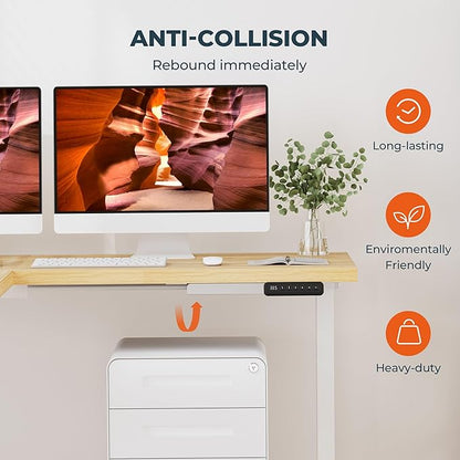 L-Shaped Standing Desk, 63 x 47 Inches Height Adjustable Desk, Sit and Stand up for Work Office Home, Ergonomic Rising Computer Table for Home Office with Splice Board, Maple