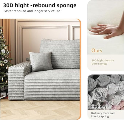 107.5" Cloud Modular Sectional Sofa with L-Shape Chaise, Modern Upholstered Couches for Living Room, Deep Seat Boneless Couch, No Assembly Required, Plush Corduroy Fabric (Grey, Right Facing Chaise)