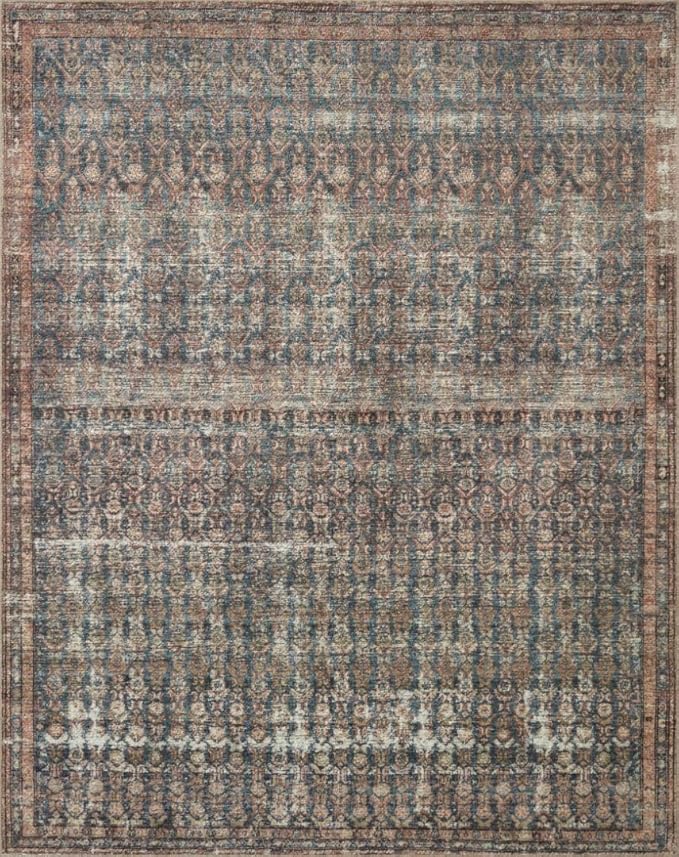 Loloi Amber Lewis Billie Collection, Ocean & Brick 10'-0" x 14'-0" Area Rug – Antique & Distressed Accent Rugs for Living Room, Bedroom, Entryway & Hallway, No Shed High Traffic Area Home Decor Rug