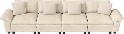 157.5" Cloud Modular Sectional Sofa, 4-Seater w/Deep Seat & Removable Arms, Plush Chenille for Living Room - Beige