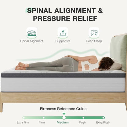 Novilla Full Mattress 10 Inch, Hybrid Full Mattress in a Box, Pocket Innerspring Pillow Top Mattresses for Motion Isolation, Mattresses Full Size Bed for Pressure & Pain Relief, Medium Firm Feel