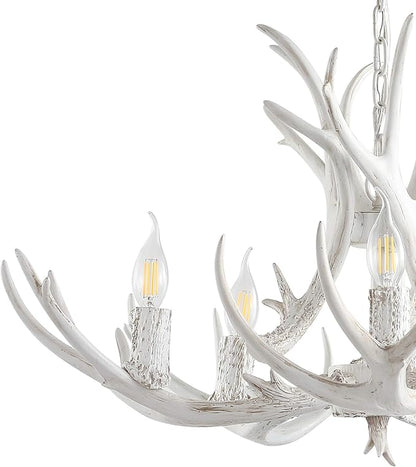 JONATHAN Y JYL6300B Eldora 30" Adjustable Resin Antler 5-Light LED Chandelier, Glam, Rustic,Cottage,Transitional, Dimmable Dining Room, Living Room, Kitchen, Foyer, Bedroom, White