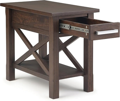 SIMPLIHOME Kitchener SOLID WOOD 14 inch Wide Rectangle Contemporary Narrow Side Table in Warm Walnut Brown for the Living Room and Bedroom
