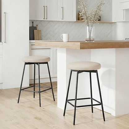 Swivel Bar Stools Set of 4, 24" Counter Height Bar Stool, Backless Barstools with Faux Leather Upholstered Seat&Sturdy Wood Legs for Kitchen Island, Beige