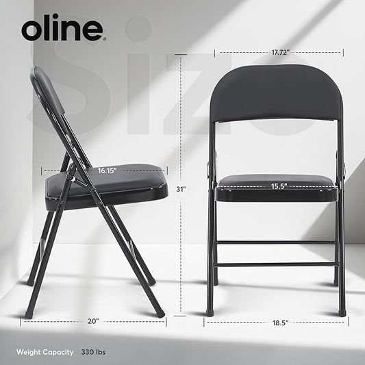 Oline Vinyl Folding Chairs, Padded Vinyl Cushion Chairs with Durable Metal Frame, Indoor Outdoor Stackable Foldable Guest Chairs for Office Wedding Kitchen Dining, 300lb Capacity (Black, 6 Pack)