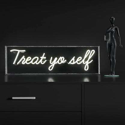 JONATHAN Y NEN1008A Treat Yo Self 20" Contemporary Glam Acrylic Box USB Operated LED Neon Light, Yellow Plug in Wall Light for Bedroom Wall Décor, Kids Bedroom, Party Supplier