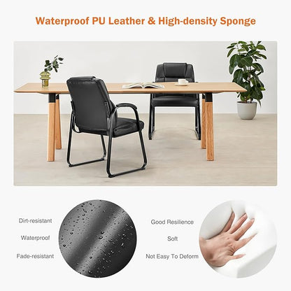 NEWBULIG Waiting Room Guest Chairs Set of 4, Stationary Office Reception Chairs No Wheels, Comfy Padded Arms and Seld Base, for Conference Room Lobby Home Computer Desk Bedroom Elderly, Black