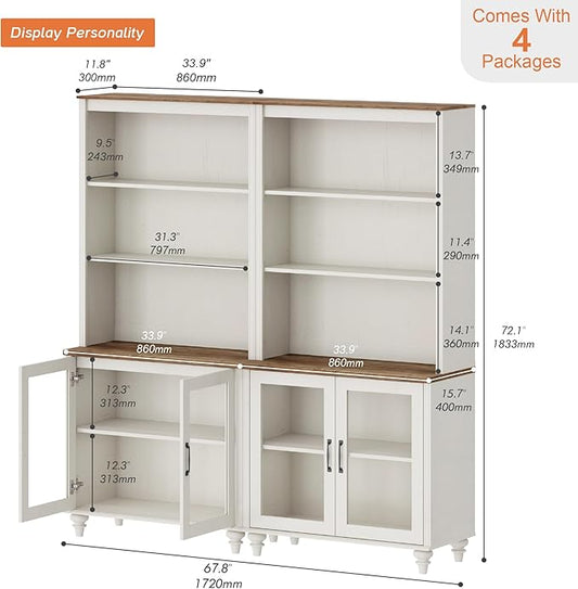 WAMPAT 5 Tier Wooden Bookcase 72" Tall Bookshelf with Adjustable Shelves and Storage Cabinet，Library Wood Bookshelves for Living Room, Study Room, Bedroom, White