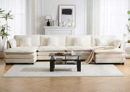 147.8" U Shaped Modular Sectional Sofa, Comfy Cloud Couch with Movable Ottoman, Deep Seat Modular Sofa, Sectional Couches for Living Room, Bedroom, Apartment (Beige)