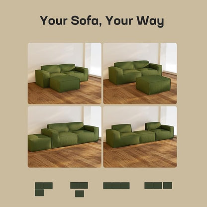 Marsail Modular Sectional Sofa, 80" L-Shaped Modular Sectional Couch with Deep Seat, Freely Combinable Sectional Clound Sofa for Living Room, No Assembly, Plush Corduroy Fabric, Green