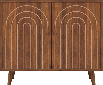 63" Sideboard Buffet Cabinet Set of 2, Modern Accent Cabinet with Carving Lines, Decorative Storage Cabinets for Bedroom Living Room Kitchen Office and Hallway (Walnut, 2)