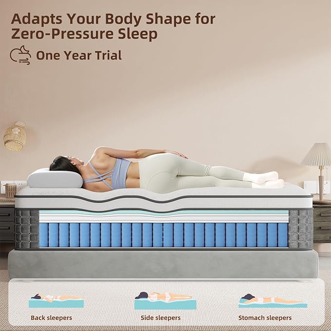 Mattress Full Size, Medium Firm 10 Inch Mattress with Extra Lumbar & Shoulder Support, Hybrid Mattresses with Gel Memory Foam Pain Relief - Fiberglass Free - No Odor - 365 Night Trial