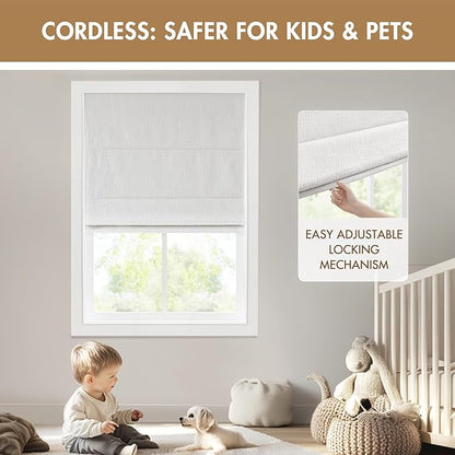 Madison Park Cordless Roman Shades, Total Blackout Window Blind Privacy Window Shades, Thermal Insulated Cordless Window Treatment for Bedroom, Living Room, Quincy, Single Panel 31" W X 64" H White