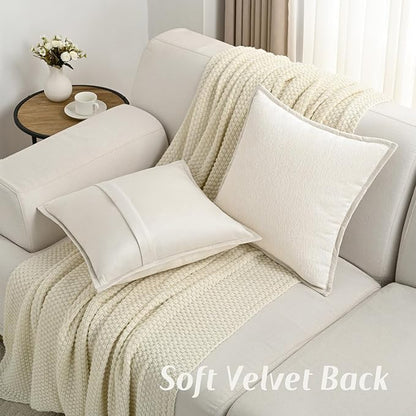 FUTEI Cream White Chenille Throw Pillow Covers 16x16 Inch Set of 2,Soft Cozy Bound Edge Design Cushion Case,Home Decor for Couch Bed Living Room