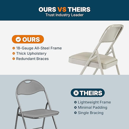 OEF Furnishings OEF1200 Series Premium Heavy Duty Vinyl Padded Folding Chairs, Commercial Grade 500 lb Capacity (4-Pack, Warm Gray)