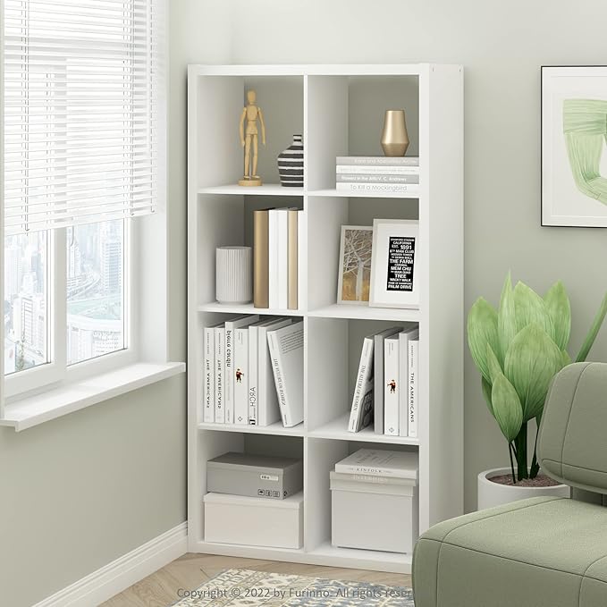 Furinno Cubicle Open Back Decorative Cube Storage Organizer, 8-Cube, White