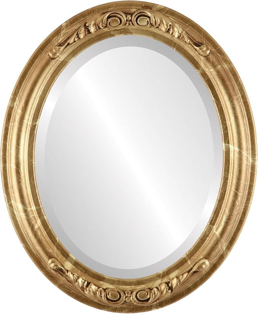 OVALCREST Oval Beveled Wall Mirror for Home Decor - Florence Style - Champagne Gold - 40" x 28"