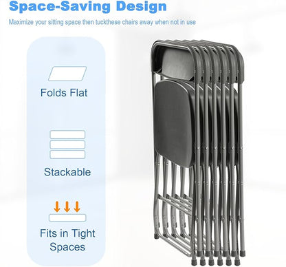 10 Pack Plastic Folding Chairs, Portable Party Chairs, Stackable Commercial Seats with Steel Frame for Home Office Wedding Party Indoor Outdoor Events Chairs, 350lbs Capacity,Gray