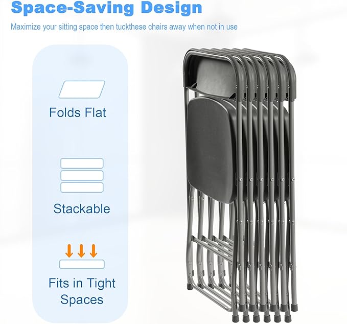 30 Pack Plastic Folding Chairs, Portable Party Chairs, Stackable Commercial Seats with Steel Frame for Home Office Wedding Party Indoor Outdoor Events Chairs, 350lbs Capacity,Gray