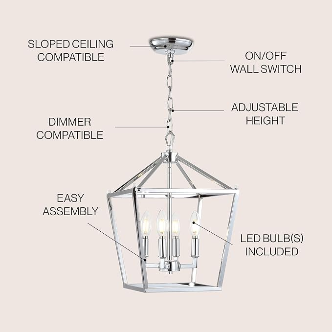 JONATHAN Y JYL7436C Pagoda Lantern Dimmable Adjustable Metal LED Pendant Classic Traditional Farmhouse Dining Room Living Room Kitchen Foyer Bedroom Hallway, 12 in, Chrome