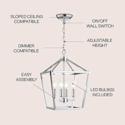 JONATHAN Y JYL7436C Pagoda Lantern Dimmable Adjustable Metal LED Pendant Classic Traditional Farmhouse Dining Room Living Room Kitchen Foyer Bedroom Hallway, 12 in, Chrome