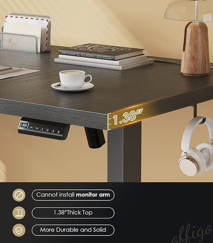 OffiGo Electric Standing Desk with 3-Piece Board, 79 Inch Height Adjustable Large Desk with Power Outlets, Sit Stand Table, Writing Computer Desk for Home, Office, Workstation, Black