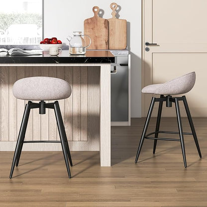 COSTWAY Bar Stools Set of 4, 25" Upholstered Counter Height 360° Swivel Bar Stools w/Backrest & Footrest, Heavy-Duty Metal Frame Armless Breakfast Chairs for Kitchen, Living Room (Set of 4,Grey)