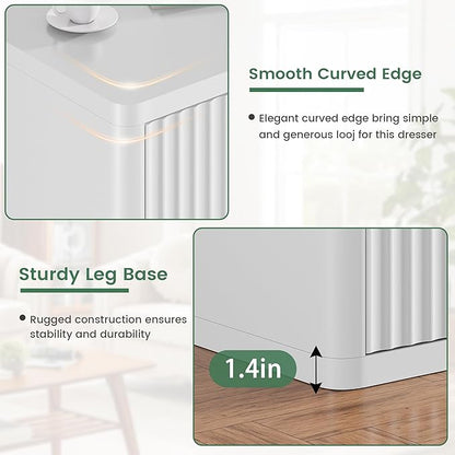White 8 Drawer Dresser, Modern Fluted Dressers & Chest of Drawers for Bedroom, 48" Wide Dresser TV Stand with Deep Drawer, Curved Profile, Wood Organizer for Bedroom, Living Room, Hallway