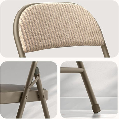 Nazhura 4 Pack Folding Chairs, Fabric Dining Chair Set with Padded Cushion and Back, Indoor Outdoo Seat for Home Office Events Wedding Party (Oatmeal Strip Fabric Seating)