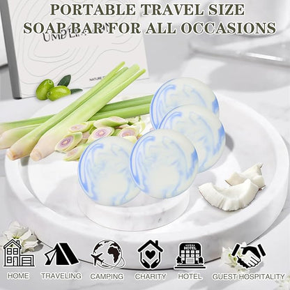 14 Pack 25 g Travel Size Soap Lemongrass Scented, Individually Wrapped 4-In-1 Handmade Hotel Mini Soap Bars with Olive Oil, Shea Butter, Soothe and Moisturize, Eco-Friendly, 0.88 oz