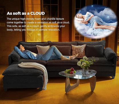 ELUCHANG Oversized 153" Modular Sectional Sofa, Comfy Deep Seat Cloud Couch, Sleeper Sofa Bed, 8 Seat Modern Couch with Removable Cover for Living Room, Apartment, DIY Combination, Chenille Black