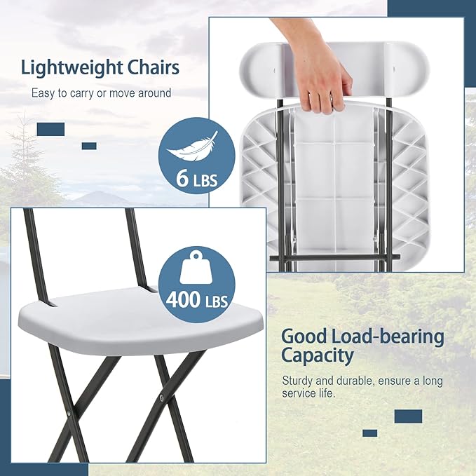 GYMAX Folding Chair, 400lbs Plastic Chairs Set with Steel Frame & Ergonomic Curved Back, Indoor & Outdoor Commercial Event Seat for Meeting, Wedding, Stackable Lightweight Folding Chairs (6, White)