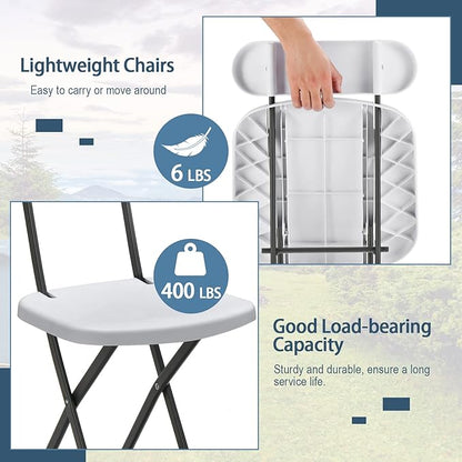 GYMAX Folding Chair, 400lbs Plastic Chairs Set with Steel Frame & Ergonomic Curved Back, Indoor & Outdoor Commercial Event Seat for Meeting, Wedding, Stackable Lightweight Folding Chairs (6, White)