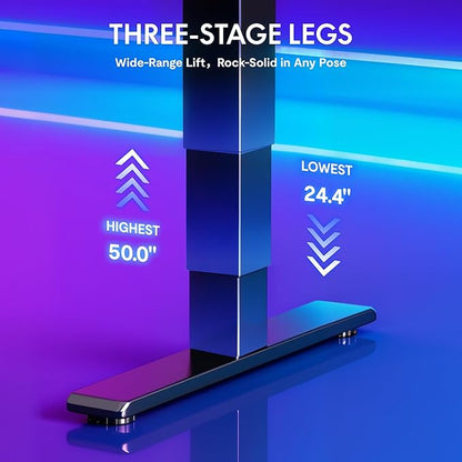 FLEXISPOT CyberX RGB LED Electric Gaming Standing Desk, 55 Inch Dual Motor 3-Stage Adjustable Desk up to 352 lbs, Large Ergonomic Computer Workstation for Gamers, Streamers & Home Studios (Black)