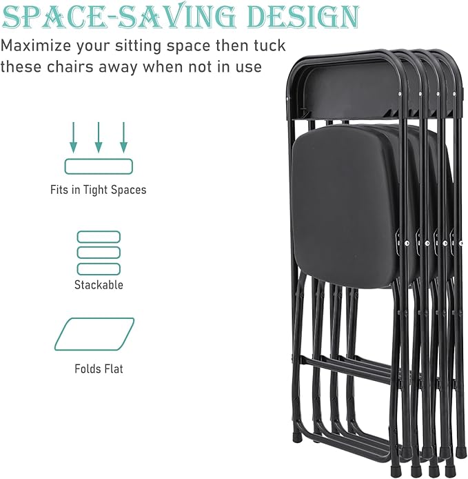 40 Pack Black Plastic Folding Chairs, Portable Stackable Commercial Party Folding Chairs with Steel Frame 350lbs for Home Office Outdoor Indoor Office Wedding Party Events