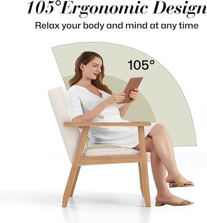 KCC Mid-Century Modern Linen Fabric Accent Chair Set of 2, Upholstered Tufted Leisure Chair Comfy Reading Side Chair with Armrest and Solid Wood Frame for Living Room Bedroom Balcony(Beige)