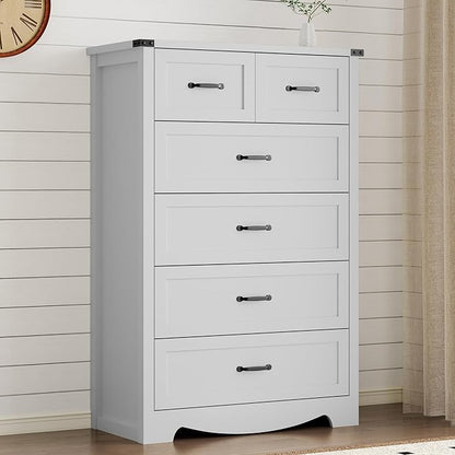 Tall 6-Drawer Dresser for Bedroom, Modern Wooden Chest of Drawers with Metal Handles, Anti-Tipping Design, Sturdy and Stable Storage Organizer for Living Room, Entryway, Home Office