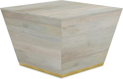 SIMPLIHOME Abba Square Coffee Table - 28 inch Wide Solid Mango Wood Modern Cocktail Table in White Wash, Contemporary Table for Living Room with Low Profile Block Design, Assembled