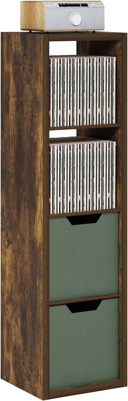 Furinno Cubicle Book Shelf, 4-Cube Vertical Thick Frame Bookshelf, Horizontally & Vertically Reversible Bookcase with Open Back, 14.6 x 15.9 x 58, for Living Room, Bedroom, Home Office, Amber Pine