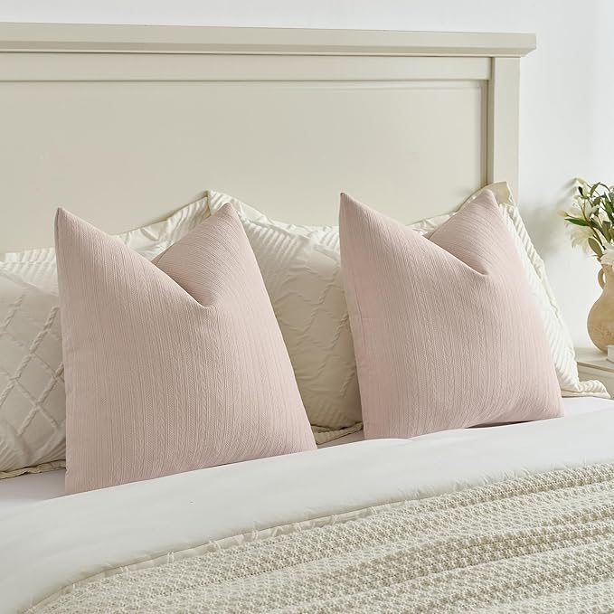 FUTEI Pink Decorative Throw Pillow Covers 20x20 Inch Set of 2,Soft Cozy Wheat Ear Striped Patterns Cushion Cases,Modern Home Decor for Couch Bed Living Room