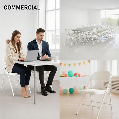 SEALAMB 16 Pack White Folding Chairs with Padded Seats & Cushion, Durable Metal Foldable Chairs for Wedding Party, Commercial Chairs for Office School Church Events, 330lb Capacity (White-PU, 16 Pack)