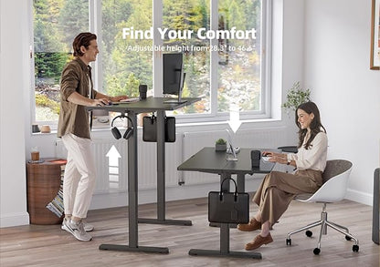 YDN Electric Standing Desk Adjustable Height, 55 x 24 Inches Stand up Desk with Cable Management, Home Office Desks with Splice Board & Black Frame, Black Top