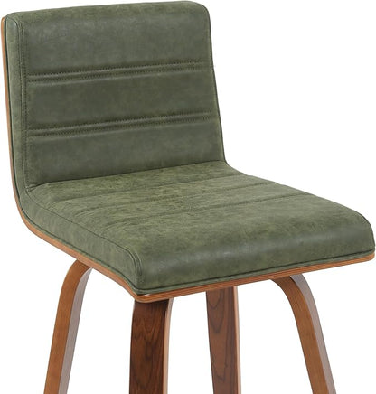 Vienna Modern Counter Height Swivel Bar Stool with Vintage Green Upholstered Seat and Walnut Finished Wood Frame Set of 4