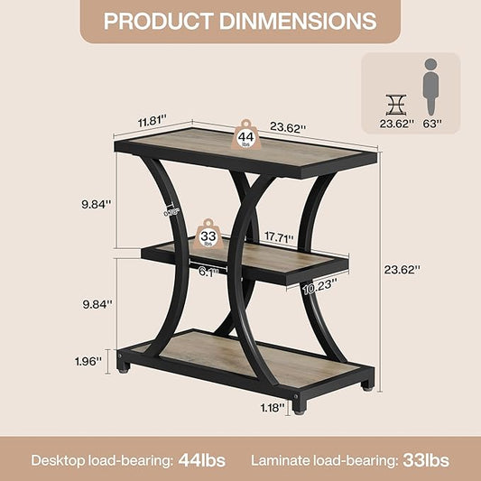 Tribesigns End Table with Storage, 3-Tier Side Table with Geometric Metal Design, Industrial Nightstand for Small Spaces, Living Room, Bedroom, Study Room (2, Grey)