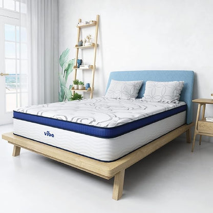 Vibe Quilted Hybrid Mattress, 12-Inch Innerspring and Pillow Top Gel Memory Foam Mattress, Fiberglass Free, CertiPUR-US Certified Bed in a Box, Queen