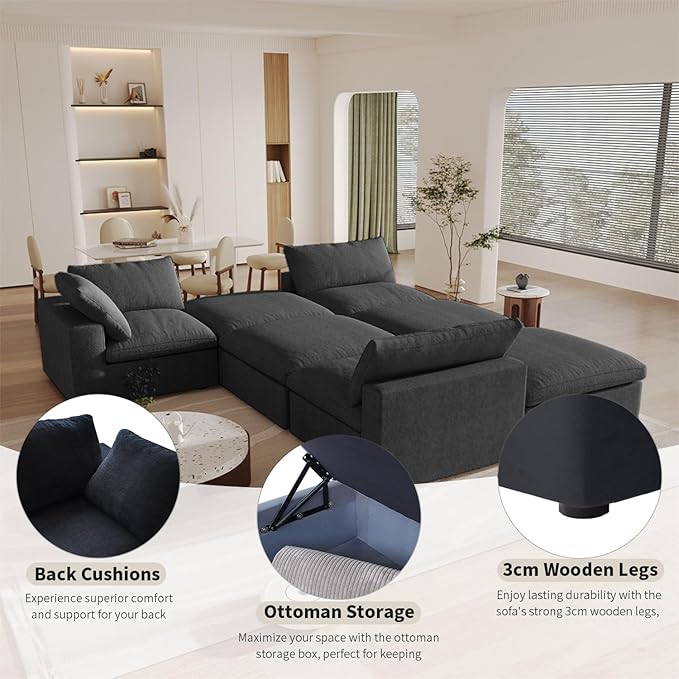 Cloud Modular Sectional Sofa,120" Down Filled Comfort Sofa Couch for Living Room,3 Seater Couches for Livingroon Apartment,Sofa Cover Washable and Replaceable,White