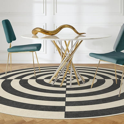 RUGGABLE x Jonathan Adler Machine Washable Modern Area Rug– Op Art Charcoal 6 ft Round, Stain-Resistant, Non-Slip – Medium Rugs for Living Room, Bedroom, Hallway, Entryway & Office–with Cushioned Pad