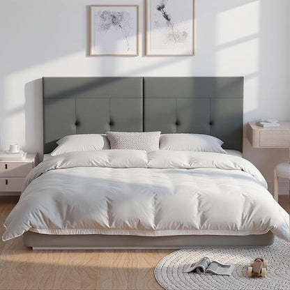 King Headboard Only with Adjustable Metal Legs, Faux Leather Upholstered Headboard King Size, Modern Stylish Headboard with Sunken Dot Design, Sturdy Bed Headboard for Bedroom, Gray