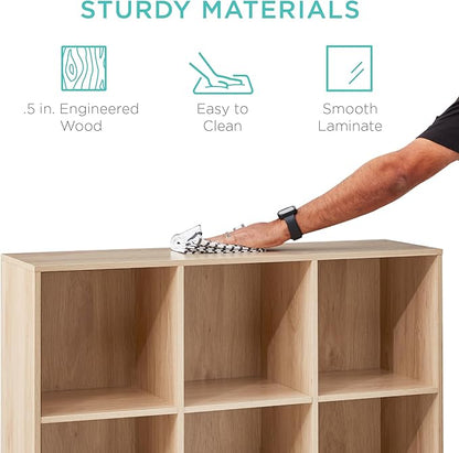 Best Choice Products 9-Cube Storage Organizer, 11in Shelf Opening, Bookcase, Display Shelf, Customizable w/ 3 Removable Back Panels - Light Oak