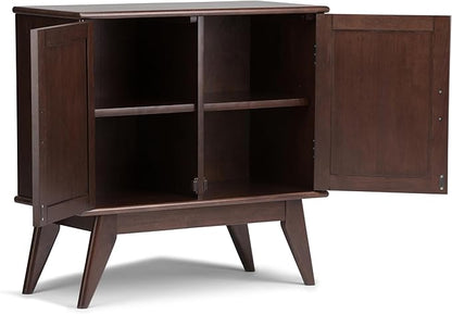SIMPLIHOME Draper SOLID HARDWOOD 32 Inch Wide Mid Century Modern Low Storage Cabinet in Medium Auburn Brown, For the Living Room, Entryway and Family Room